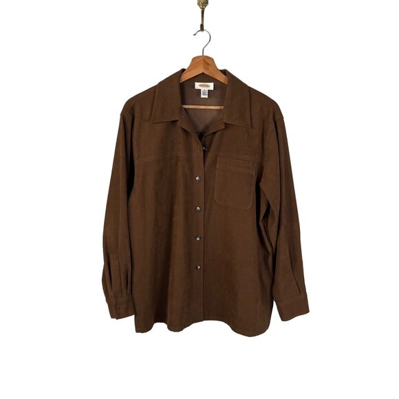 Vintage Talbots Petites Brown Soft Collard Button Down Thick Shirt Shacket Women - Picture 1 of 6